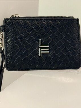 LF Black Textured Leather Wristlet Card Case with Silver Logo